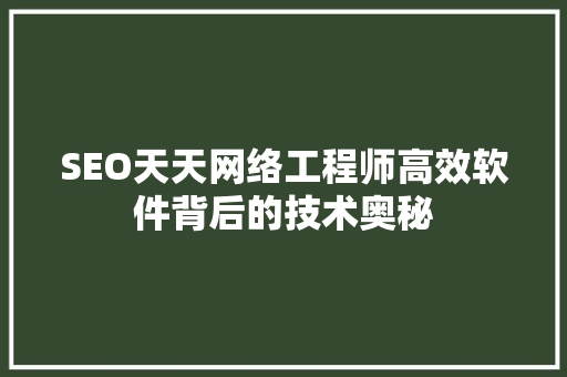 SEO天天网络工程师高效软件背后的技术奥秘 必应SEO