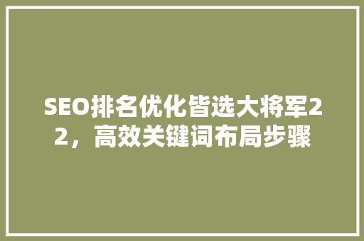 SEO排名优化皆选大将军22，高效关键词布局步骤