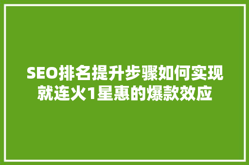 SEO排名提升步骤如何实现就连火1星惠的爆款效应 搜狗SEO