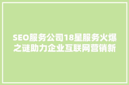 SEO服务公司18星服务火爆之谜助力企业互联网营销新篇章