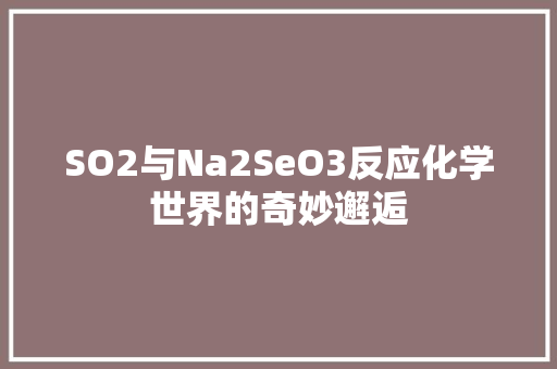 SO2与Na2SeO3反应化学世界的奇妙邂逅 神马SEO