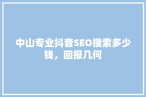 中山专业抖音SEO搜索多少钱，回报几何 GoogleSEO