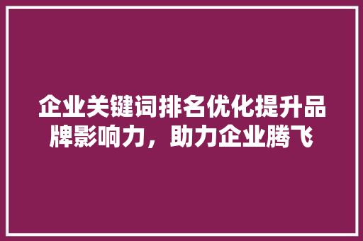 企业关键词排名优化提升品牌影响力，助力企业腾飞 搜狗SEO