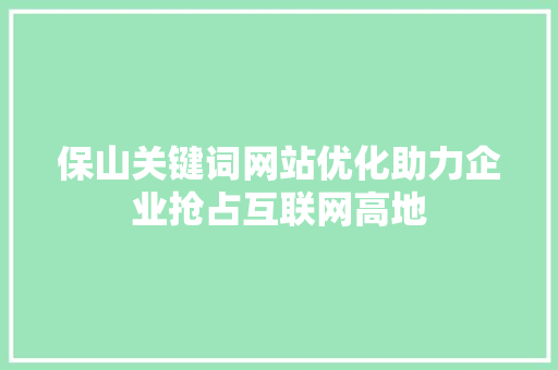 保山关键词网站优化助力企业抢占互联网高地
