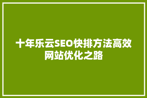 十年乐云SEO快排方法高效网站优化之路 搜狗SEO