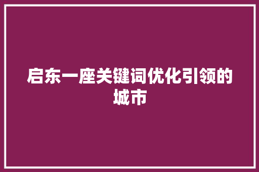 启东一座关键词优化引领的城市 搜狗SEO