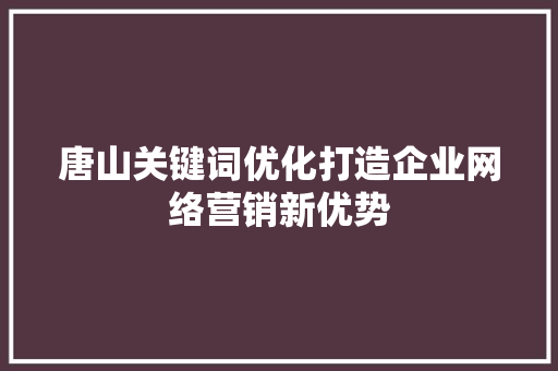 唐山关键词优化打造企业网络营销新优势