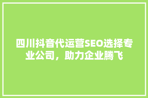 四川抖音代运营SEO选择专业公司，助力企业腾飞