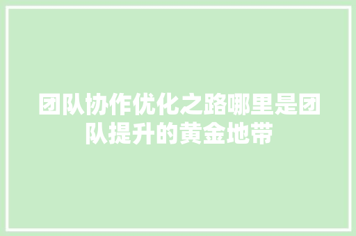 团队协作优化之路哪里是团队提升的黄金地带