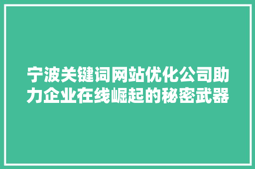 宁波关键词网站优化公司助力企业在线崛起的秘密武器 必应SEO