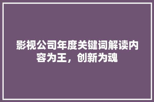 影视公司年度关键词解读内容为王，创新为魂 GoogleSEO