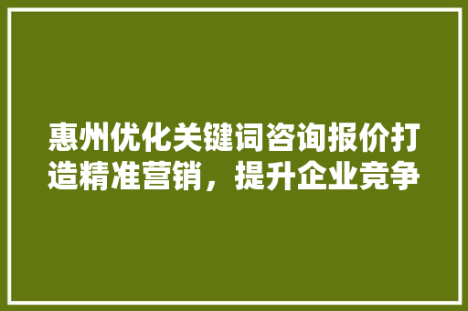 惠州优化关键词咨询报价打造精准营销，提升企业竞争力 必应SEO