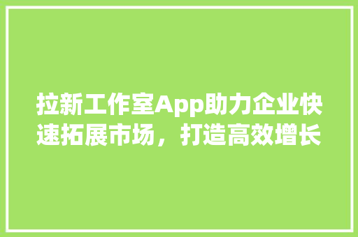 拉新工作室App助力企业快速拓展市场，打造高效增长引擎 百度SEO