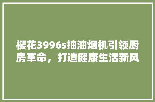 樱花3996s抽油烟机引领厨房革命，打造健康生活新风尚 神马SEO