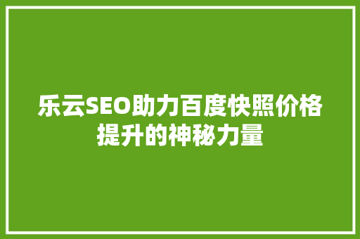 乐云SEO助力百度快照价格提升的神秘力量 搜狗SEO
