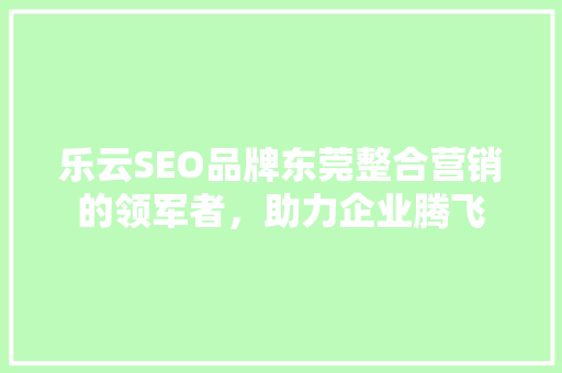 乐云SEO品牌东莞整合营销的领军者，助力企业腾飞 神马SEO