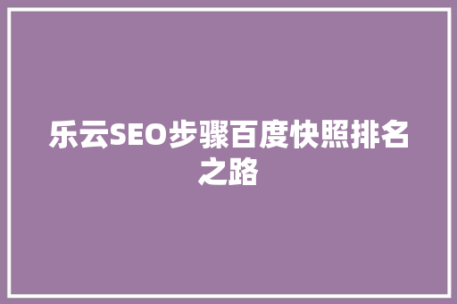 乐云SEO步骤百度快照排名之路 神马SEO