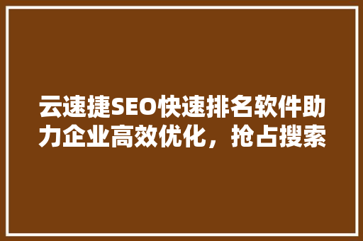 云速捷SEO快速排名软件助力企业高效优化，抢占搜索引擎排名制高点 必应SEO
