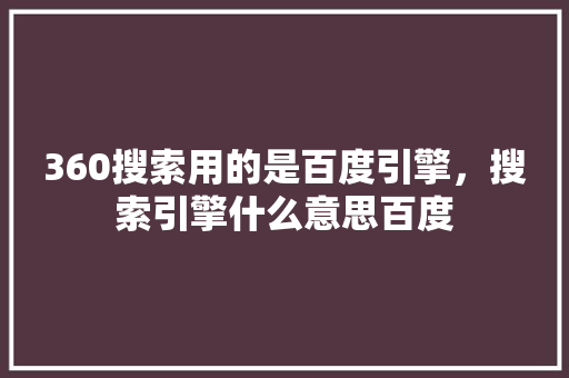 360搜索用的是百度引擎，搜索引擎什么意思百度