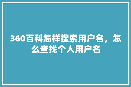 360百科怎样搜索用户名，怎么查找个人用户名 神马SEO