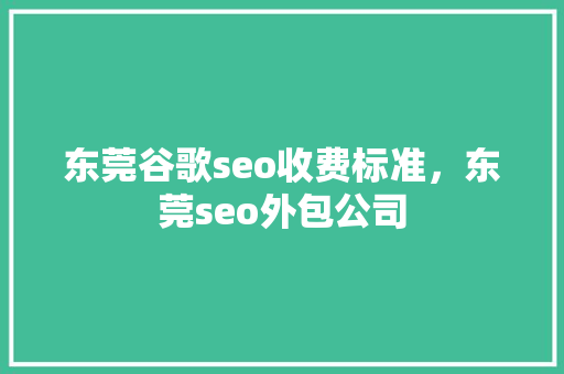 东莞谷歌seo收费标准，东莞seo外包公司