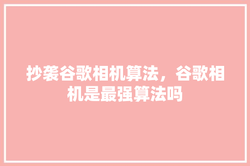 抄袭谷歌相机算法，谷歌相机是最强算法吗