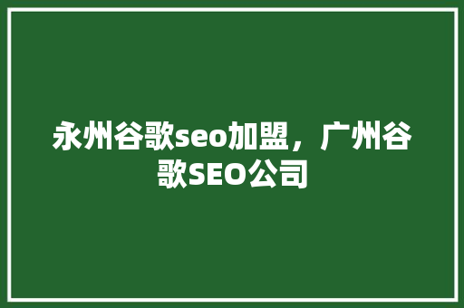 永州谷歌seo加盟，广州谷歌SEO公司 百度SEO