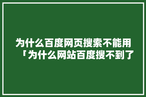 为什么百度网页搜索不能用「为什么网站百度搜不到了呢」 为什么百度网页搜索不能用「为什么网站百度搜不到了呢」 百度SEO