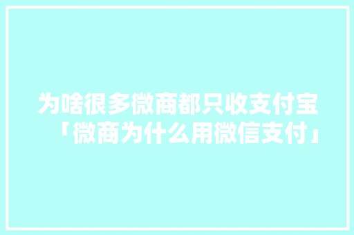 为啥很多微商都只收支付宝「微商为什么用微信支付」