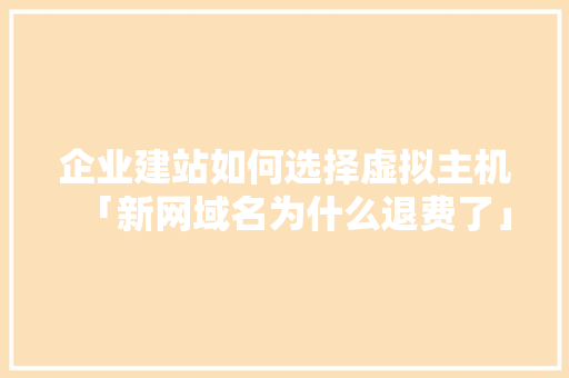 企业建站如何选择虚拟主机「新网域名为什么退费了」