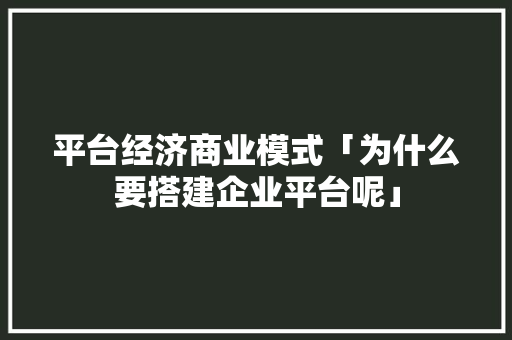 平台经济商业模式「为什么要搭建企业平台呢」
