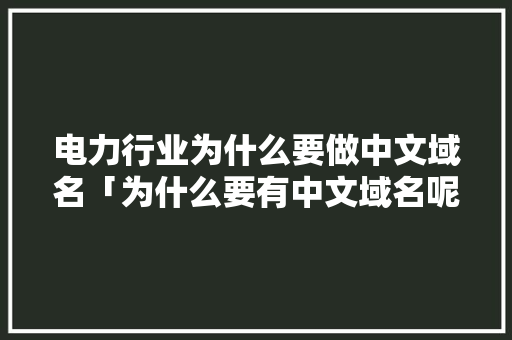 电力行业为什么要做中文域名「为什么要有中文域名呢」 电力行业为什么要做中文域名「为什么要有中文域名呢」 必应SEO