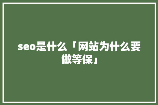 seo是什么「网站为什么要做等保」 seo是什么「网站为什么要做等保」 百度SEO