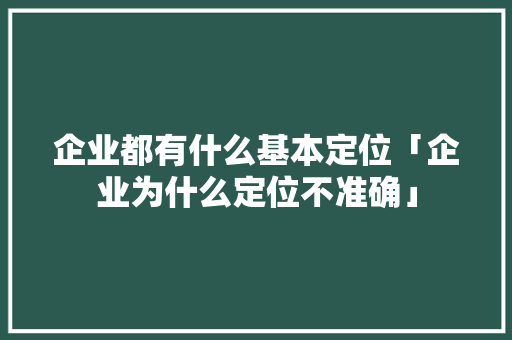 企业都有什么基本定位「企业为什么定位不准确」