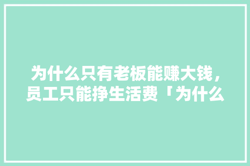 为什么只有老板能赚大钱，员工只能挣生活费「为什么要建立公司制度」