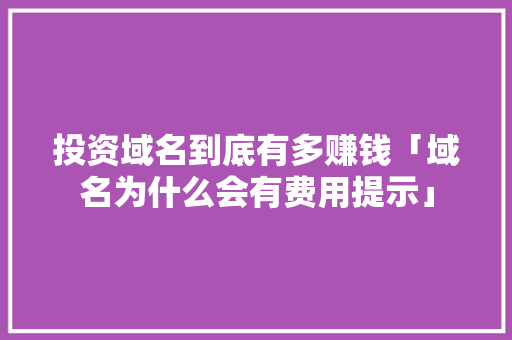 投资域名到底有多赚钱「域名为什么会有费用提示」