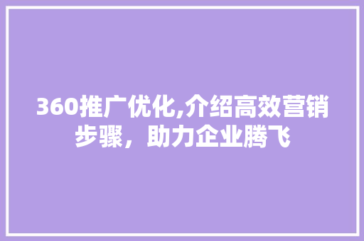 360推广优化,介绍高效营销步骤，助力企业腾飞 360推广优化,介绍高效营销步骤，助力企业腾飞 必应SEO