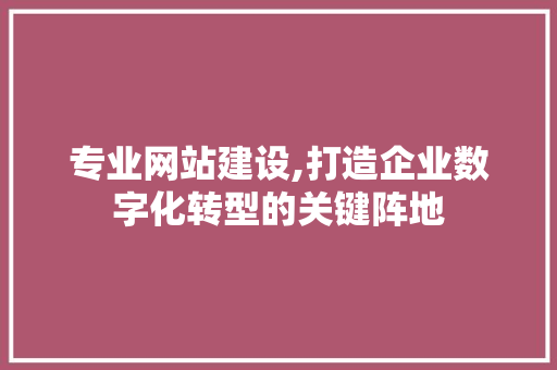专业网站建设,打造企业数字化转型的关键阵地