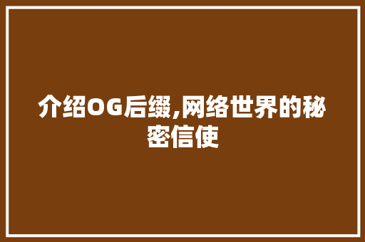 介绍OG后缀,网络世界的秘密信使 介绍OG后缀,网络世界的秘密信使 GoogleSEO