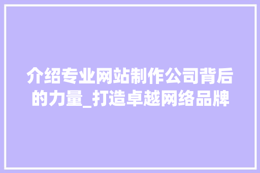 介绍专业网站制作公司背后的力量_打造卓越网络品牌之路 介绍专业网站制作公司背后的力量_打造卓越网络品牌之路 必应SEO