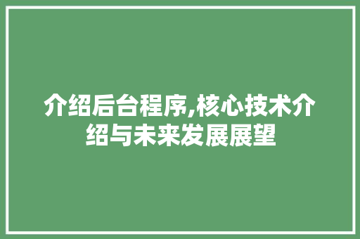 介绍后台程序,核心技术介绍与未来发展展望 介绍后台程序,核心技术介绍与未来发展展望 百度SEO