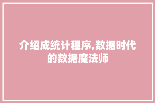 介绍成统计程序,数据时代的数据魔法师 介绍成统计程序,数据时代的数据魔法师 神马SEO