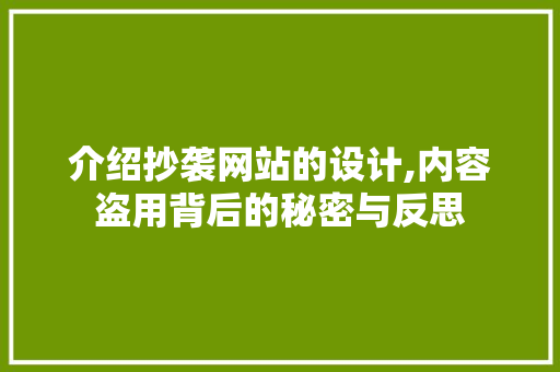 介绍抄袭网站的设计,内容盗用背后的秘密与反思 介绍抄袭网站的设计,内容盗用背后的秘密与反思 百度SEO