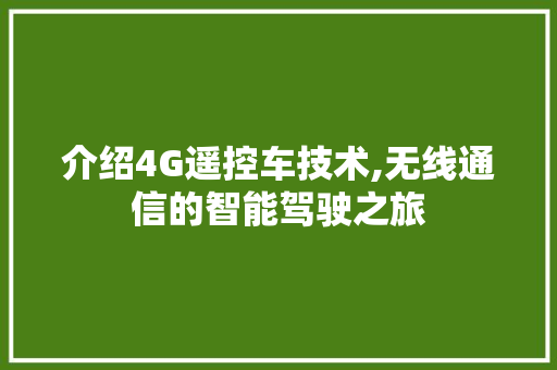 介绍4G遥控车技术,无线通信的智能驾驶之旅