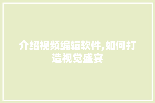 介绍视频编辑软件,如何打造视觉盛宴