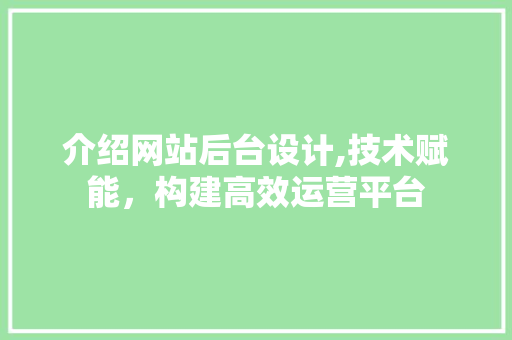 介绍网站后台设计,技术赋能，构建高效运营平台