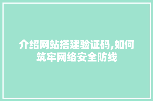 介绍网站搭建验证码,如何筑牢网络安全防线 介绍网站搭建验证码,如何筑牢网络安全防线 搜狗SEO