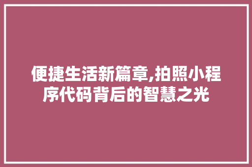 便捷生活新篇章,拍照小程序代码背后的智慧之光