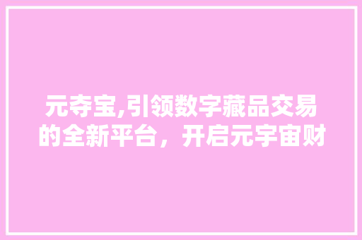 元夺宝,引领数字藏品交易的全新平台，开启元宇宙财富新篇章