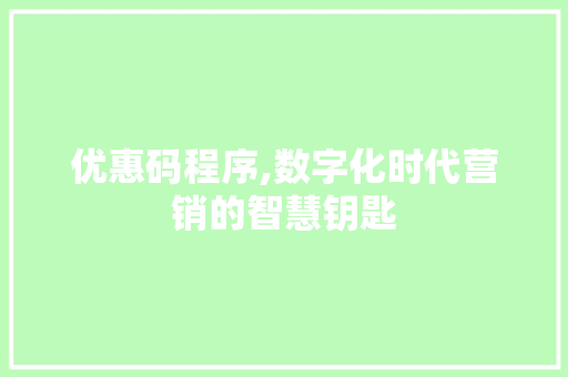 优惠码程序,数字化时代营销的智慧钥匙 优惠码程序,数字化时代营销的智慧钥匙 GoogleSEO